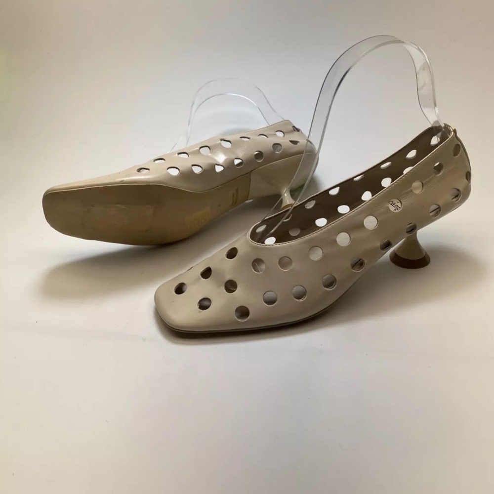 Jeffrey Campbell Cream Perforated Kitten Heel Shoes